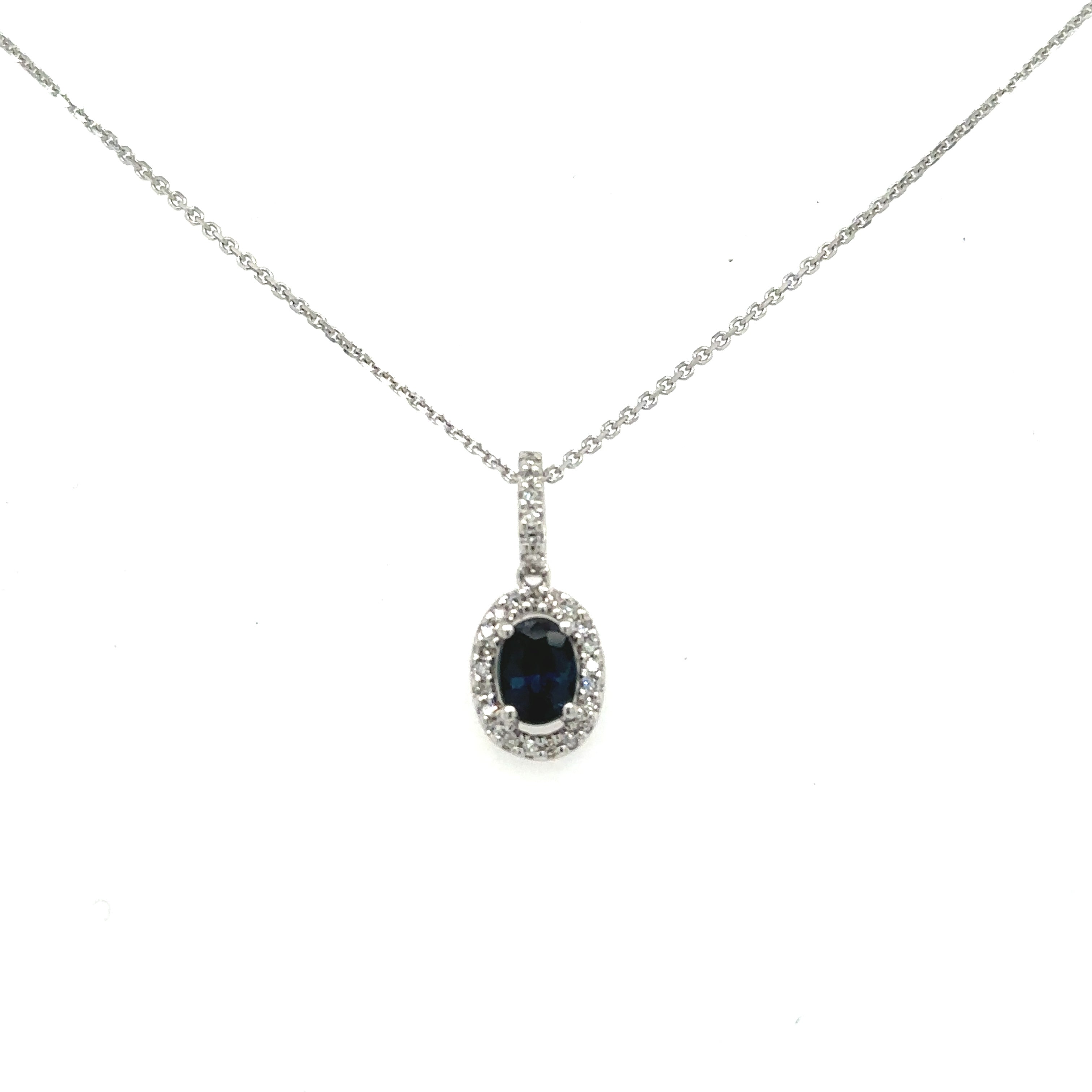 Certified Blue Sapphire & Diamond Necklace 1/15 ct tw 14K White Gold 18