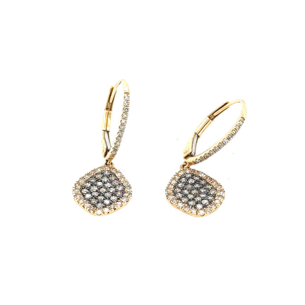 14K Rose Gold Drop Earrings with Clustered Champaign Diamonds - Jewelry Design Gallery of East Windsor