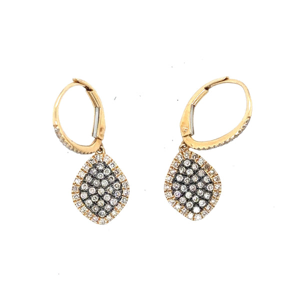 14K Rose Gold Drop Earrings with Clustered Champaign Diamonds - Jewelry Design Gallery of East Windsor