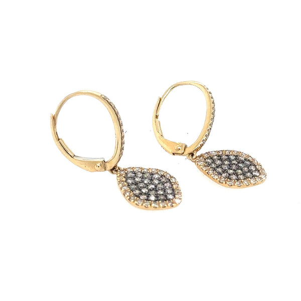 14K Rose Gold Drop Earrings with Clustered Champaign Diamonds - Jewelry Design Gallery of East Windsor