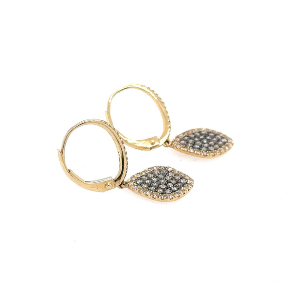 14K Rose Gold Drop Earrings with Clustered Champaign Diamonds - Jewelry Design Gallery of East Windsor