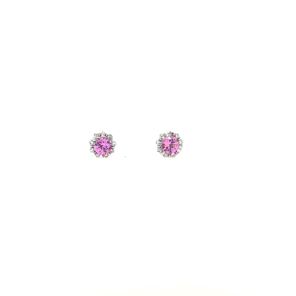 14K White Gold Pink Tourmaline and Diamond Stud Earrings - Jewelry Design Gallery of East Windsor