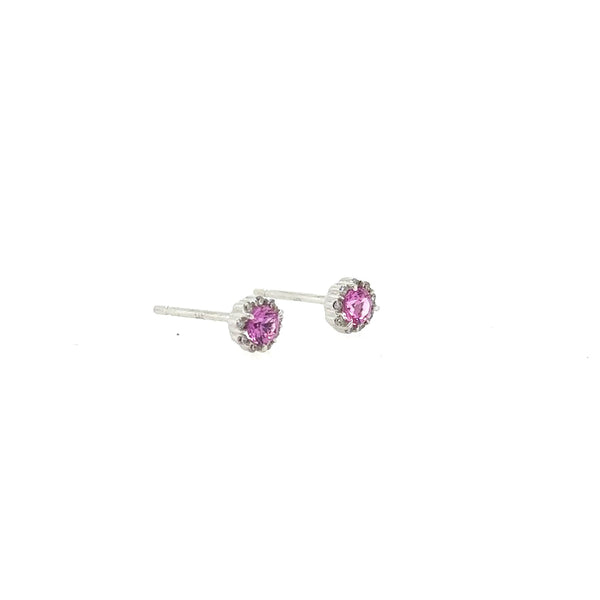14K White Gold Pink Tourmaline and Diamond Stud Earrings - Jewelry Design Gallery of East Windsor