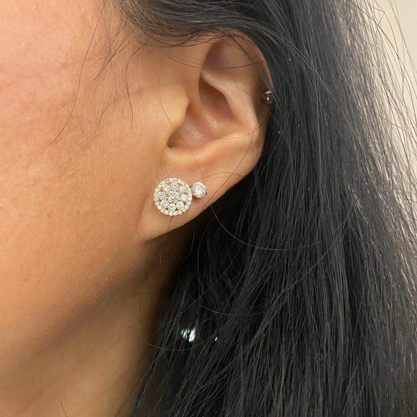 14K Yellow Gold Cluster Diamond Circle Stud Earrings - Jewelry Design Gallery of East Windsor