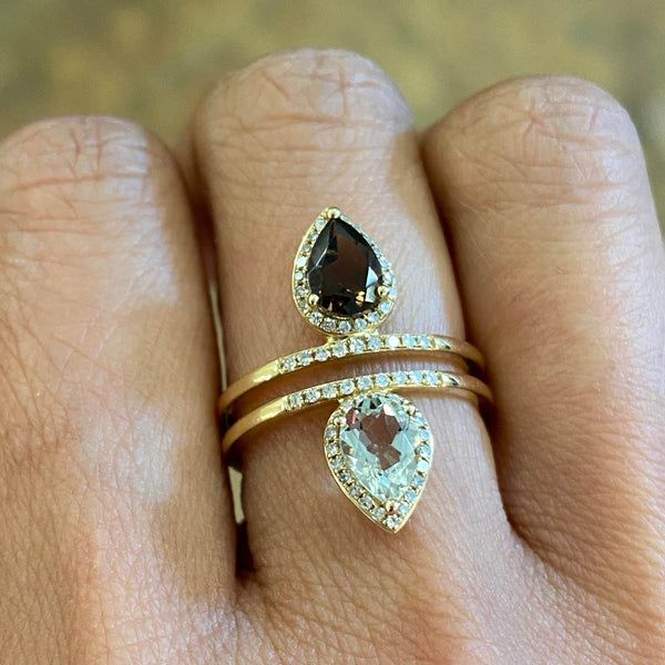 14K Yellow Gold Smokey Topaz, Green Amethyst and Diamond Ring - Jewelry Design Gallery of East Windsor