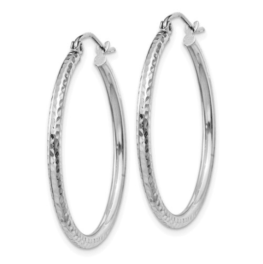 14k White Gold Diamond-cut 2mm Round Tube Hoop Earrings - Jewelry Design Gallery of East Windsor