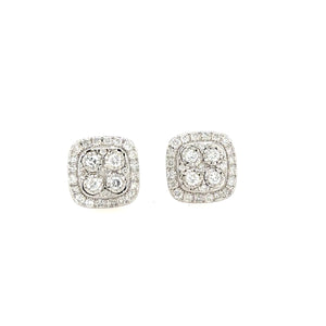 14K White Gold Cushion Cluster Stud earrings With 1.16 Carat Total Diamond Weight