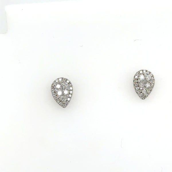 14K White Gold Diamond Pear Shape Cluster Earrings With .57 Carat