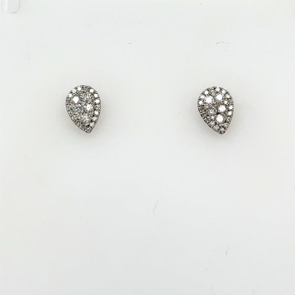 14K White Gold Diamond Pear Shape Cluster Earrings With .57 Carat