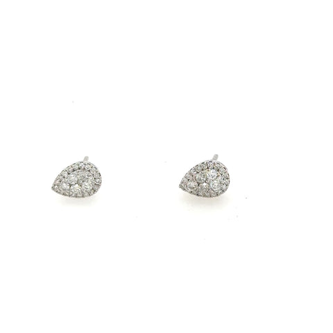 14K White Gold Diamond Pear Shape Cluster Earrings With .57 Carat