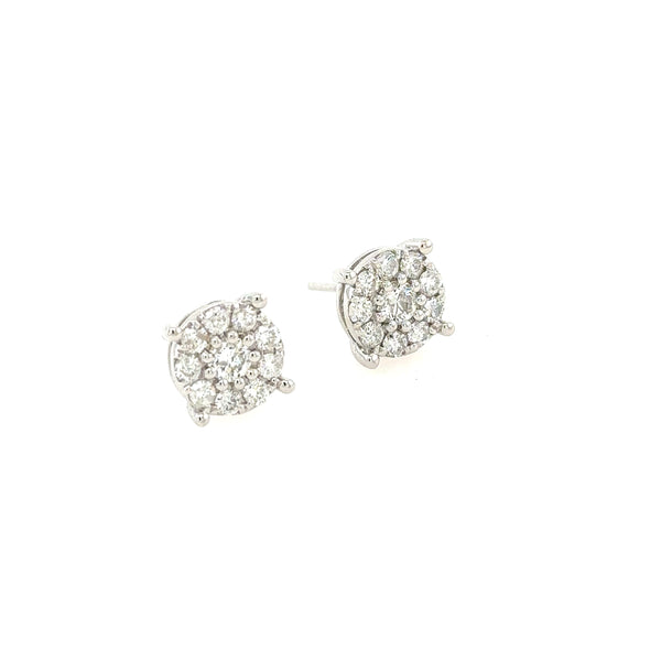 14K White Gold Medium Size Round Diamond Studs with 1.05ct Diamond