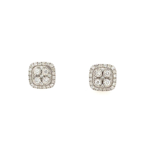 14K White Gold Cluster Cushion Earrings with .57 carat Diamonds