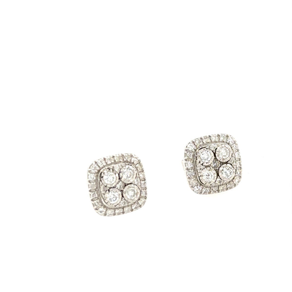 14K White Gold Cluster Cushion Earrings with .57 carat Diamonds