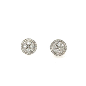 14K White Gold Cluster Post Earrings Studs with .56 Carat Diamonds