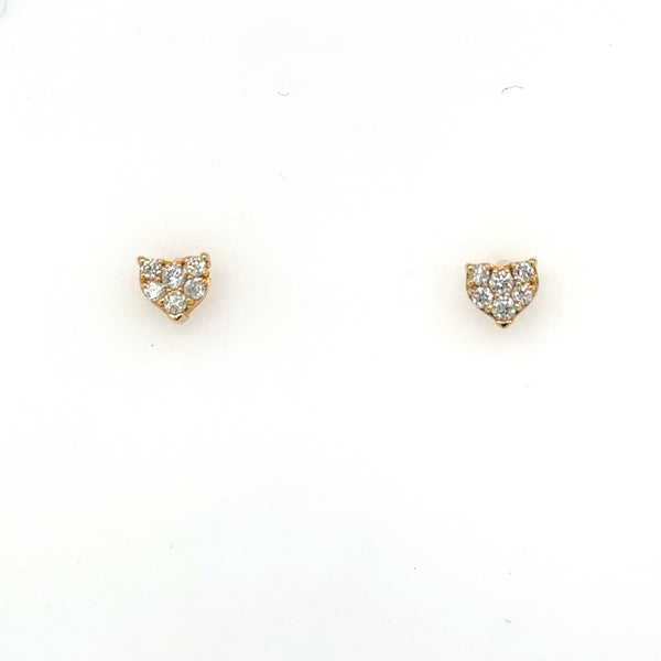 14K Yellow Small Gold Heart Shaped Diamond Studs with .25ct Diamond