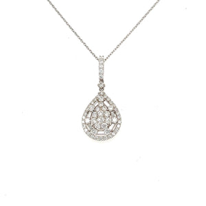 18K White Gold Diamond Pear Shaped Pendant Necklace 18"