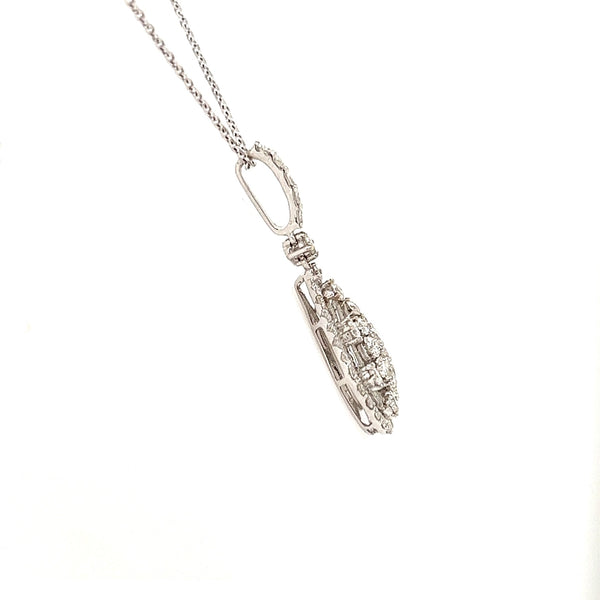 18K White Gold Diamond Pear Shaped Pendant Necklace 18"