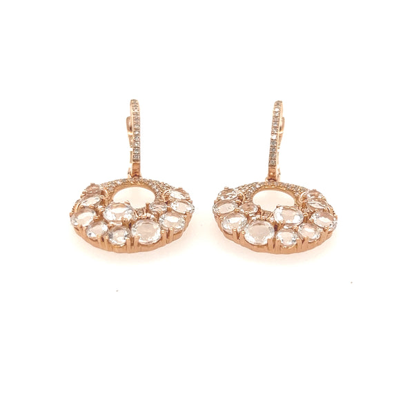 14k Rose Gold White Quartz And Diamond Earrings