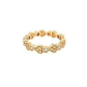 14K Solid Yellow Gold Diamond And Yellow Sapphire Heart Eternity Ring Size 6 US