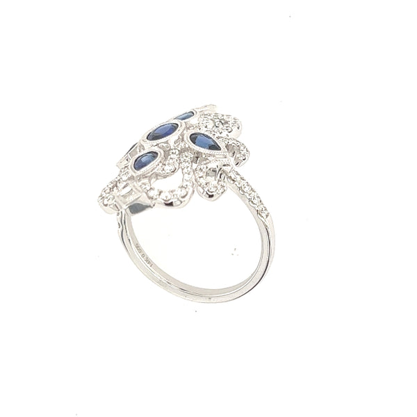 14K White Gold Art Deco 1.33-Carat Blue Sapphire And 0.66-Carat Diamond Ring Size 7 US