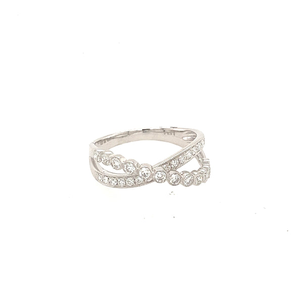14K White Gold Criss Cross Diamond Ring Size 7 1/4 US