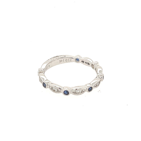 14K White Gold Diamond 0.20-Carat and Sapphire 0.24-Carat Fancy Wedding Band Size 6 US
