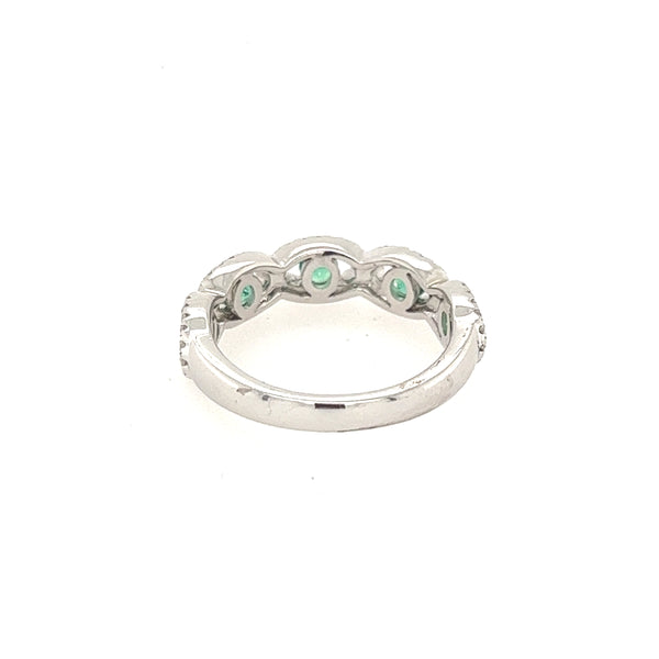 14K White Gold Diamond And Emerald Wedding Band Size 6.5 US