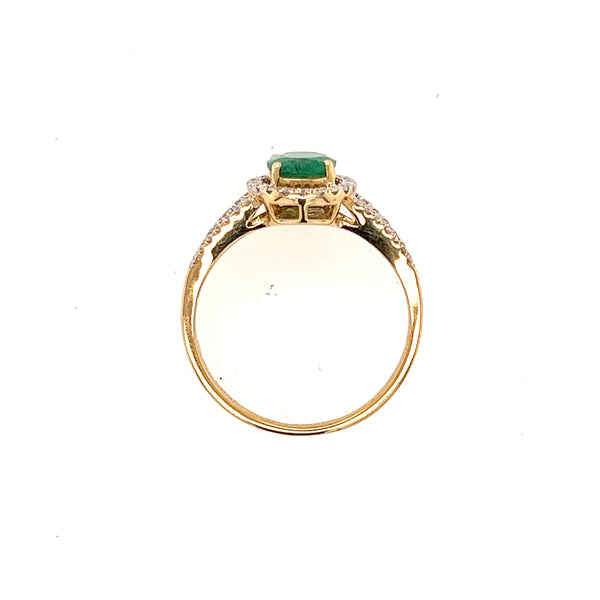 14K Yellow Gold Emerald and Diamond Halo Engagement Ring Size 8 US