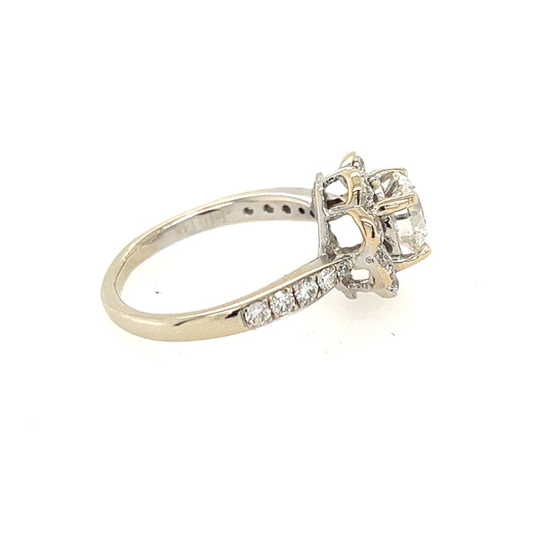 Approximate 1.62 Carat 14K White Gold Scalloped Halo Diamond Engagement Ring, Wedding Ring Size 6 1/2 US