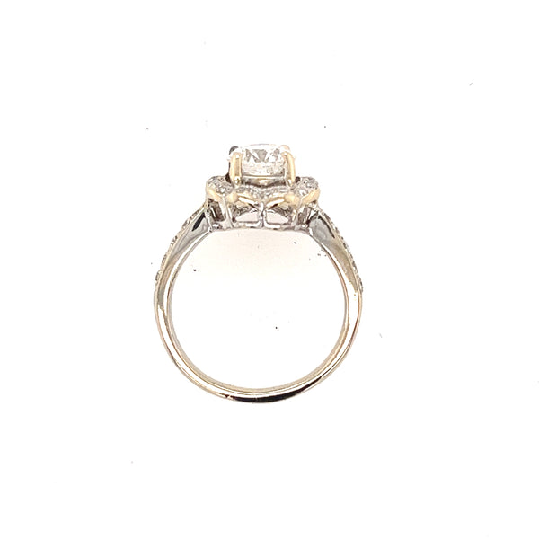 Approximate 1.62 Carat 14K White Gold Scalloped Halo Diamond Engagement Ring, Wedding Ring Size 6 1/2 US
