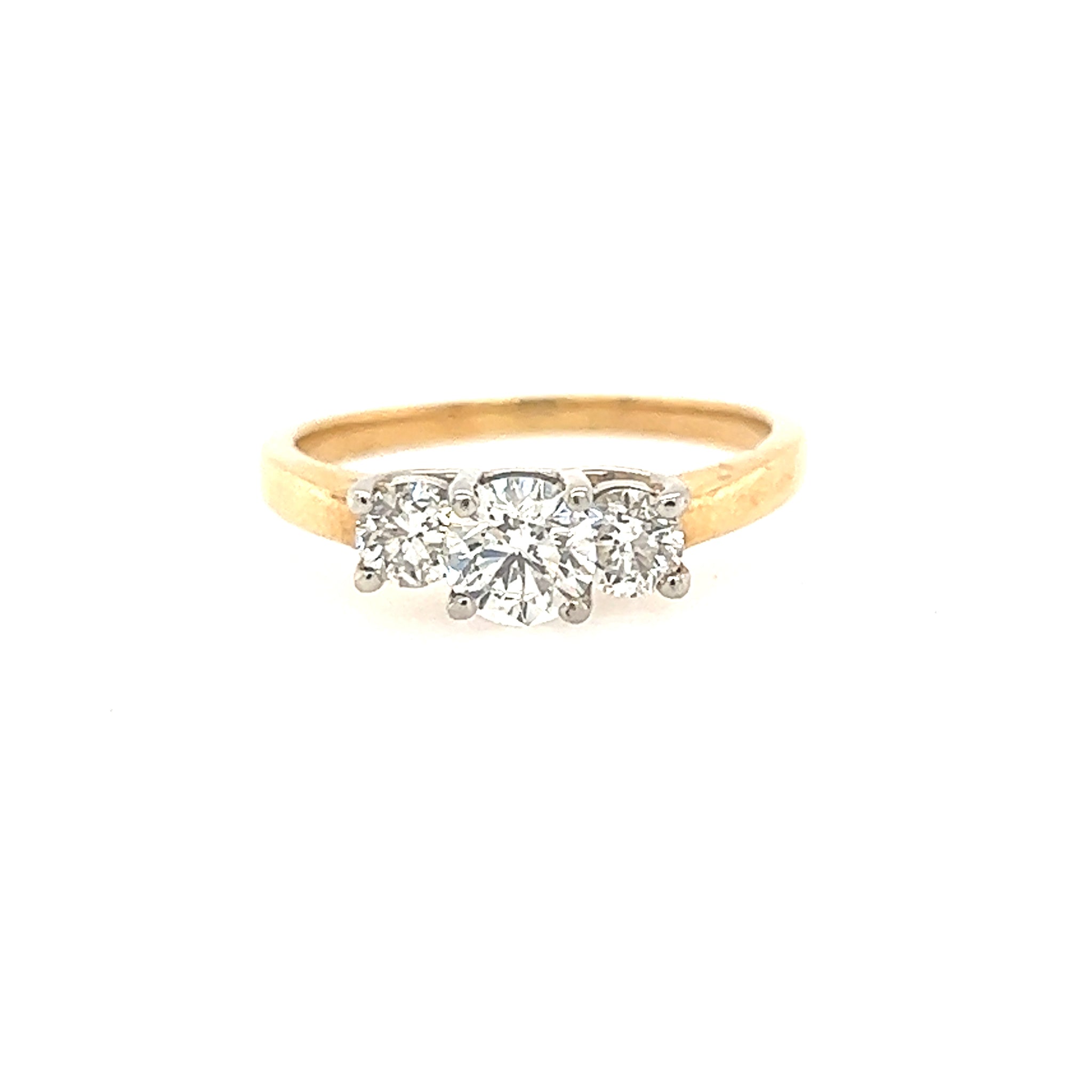 14K Yellow Gold and Platinum Three Diamond (Approximate 0.90-carat) Engagement Ring Size 7 1/2 US