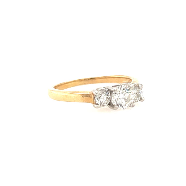 14K Yellow Gold and Platinum Three Diamond (Approximate 0.90-carat) Engagement Ring Size 7 1/2 US
