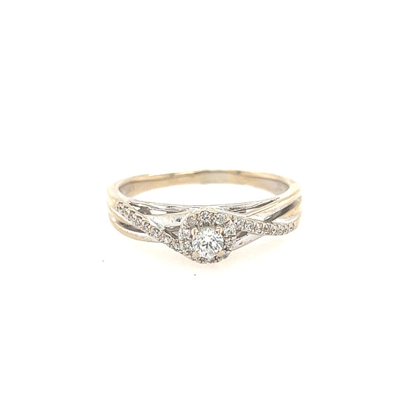14K Two Tone Halo Diamond Bypass Engagement Bridal Ring