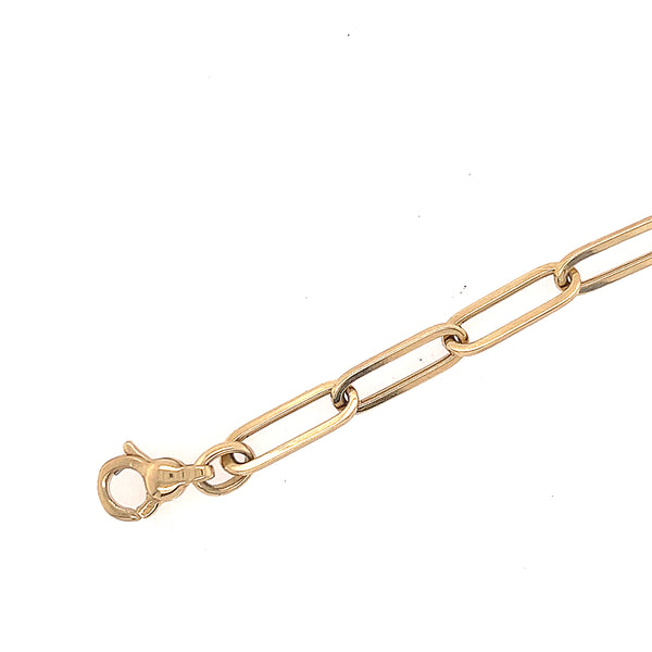 14K Yellow Gold Two Tone Diamond Paper Clip Bracelet Length 8"