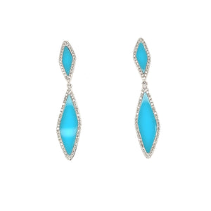 14K White Gold Turquoise Diamond Dangle Earrings