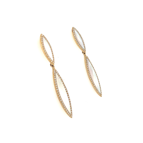 14K Yellow Gold Diamond And Mother Of Pearl Drop Earrings
