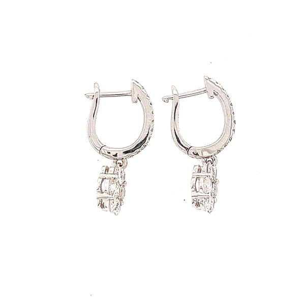 14K White Gold Flower Diamond 1.24-Carat Huggie Earrings