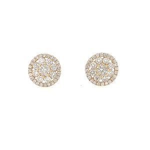 14K Yellow Gold Cluster Diamond Circle Stud Earrings with 0.94 Carats of Diamonds