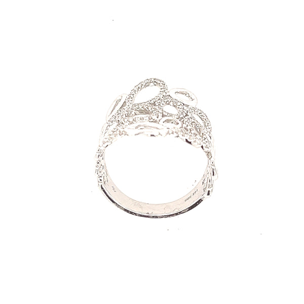 14K White Gold Open Oval Diamond Ring Size 6 US