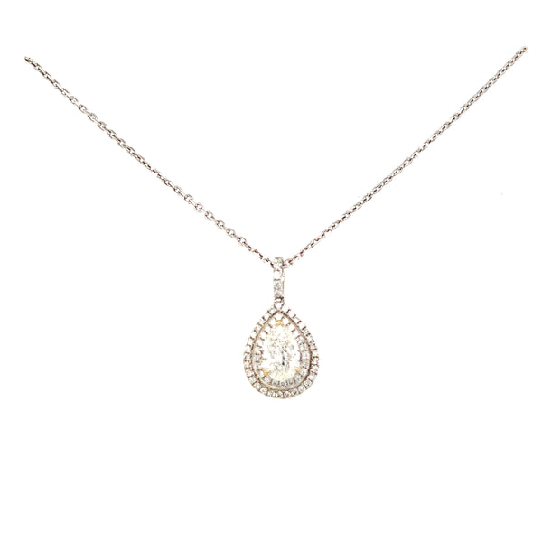 16" White Gold Diamond 0.34-carat Pear Shaped Pendant Necklace With 0.84-carat Center Diamond On A Singapore Chain