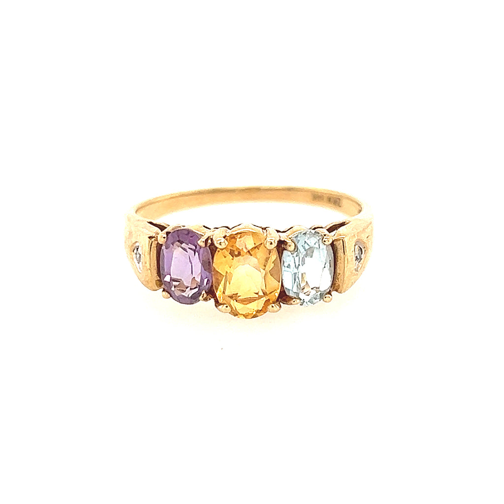 Genuine Yellow Oval Cut Citrine and White Topaz Ring 3.49 T.W. 14k  Gold-Plated Sterling Silver - PalmBeach Jewelry