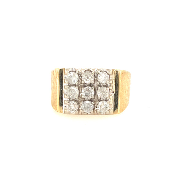 14K Yellow Gold Three Row Diamond Signet Ring Women Size 6 US