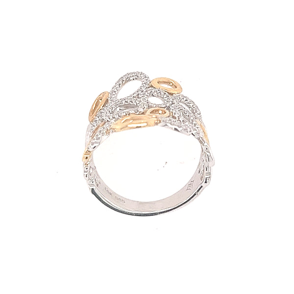 14K Two Tone Opan Oval Diamond Statement Ring Size 6 1/4 US