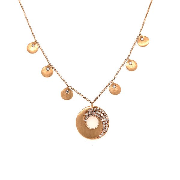 18" 14K Rose Gold Diamond Pave Circle Disc Necklace
