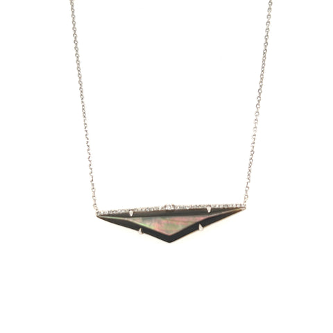 18" 18K White Gold Diamond And Black Mother Of Pearl Triangle Pendant Necklace