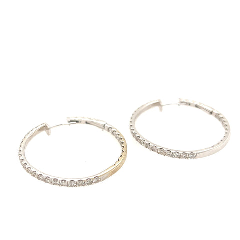 14K White Gold Round Hoop Full Inside and Out Diamond Hoop Earrings