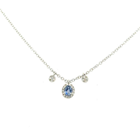 14K White Gold Dangle Tiny Diamond And Tanzanite Charm Necklace Length 18"