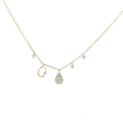14K Yellow Gold Dangle Tiny Diamond And White Topaz Charm Necklace Length 18"
