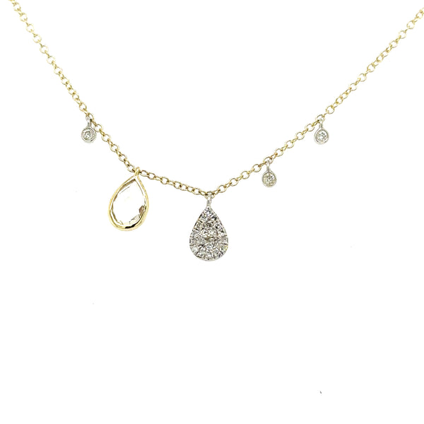 14K Yellow Gold Dangle Tiny Diamond And White Topaz Charm Necklace Length 18"