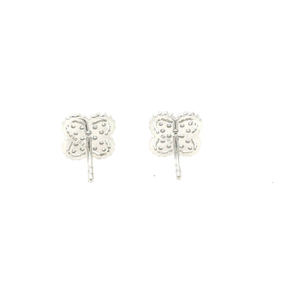14K White Gold 0.28 Carat of Diamond Clustered Clover Stud Earrings